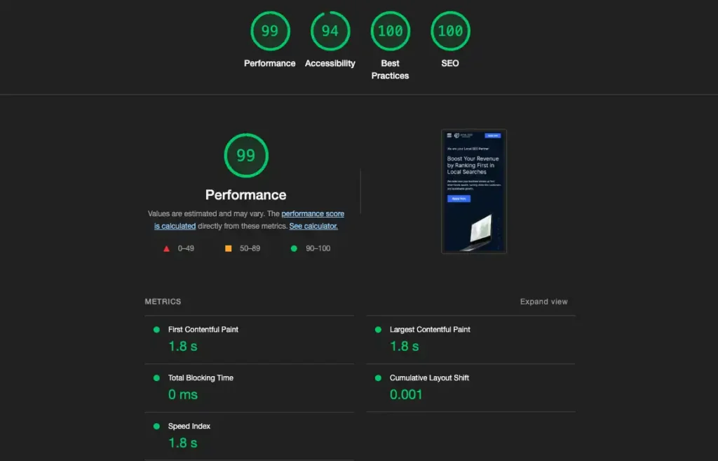 website page speed